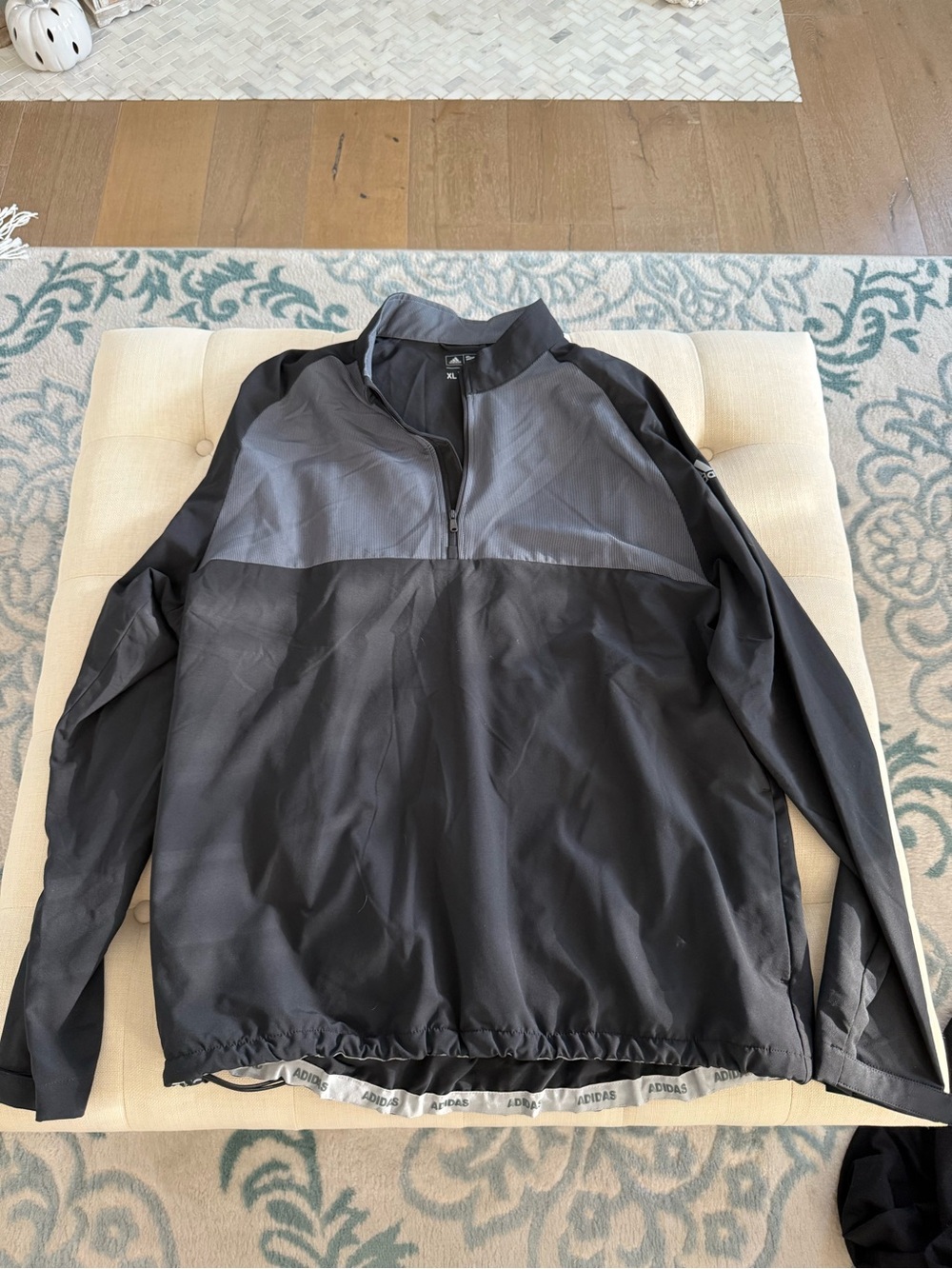 adidas Men's Black and Gray Half-Zip Windbreaker
